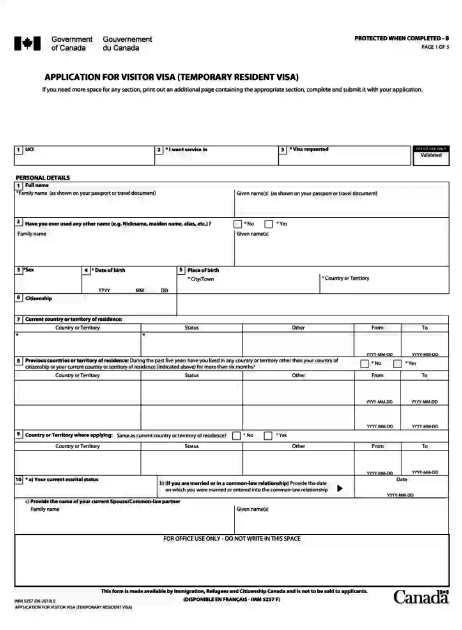 نمونه فرم IMM 5257